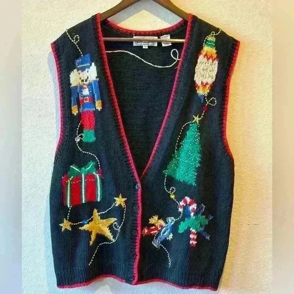 VTG Bechamel XL Christmas Sweater Vest Knit Holiday Grannycore Ugly Christmas - Picture 1 of 9